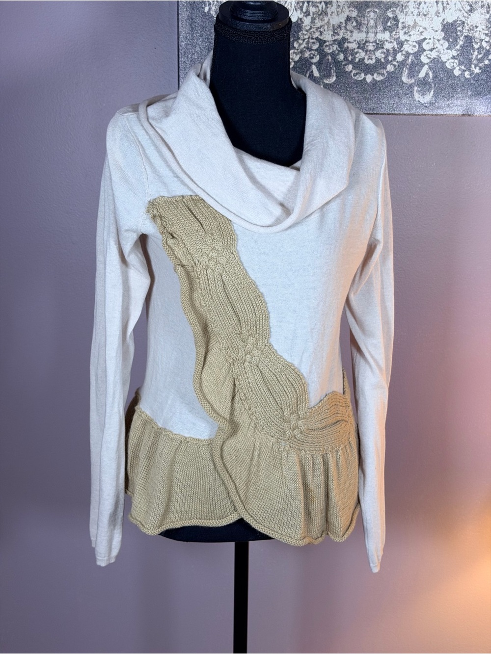 Moth Cream and Tan Cowl Neck Sweater